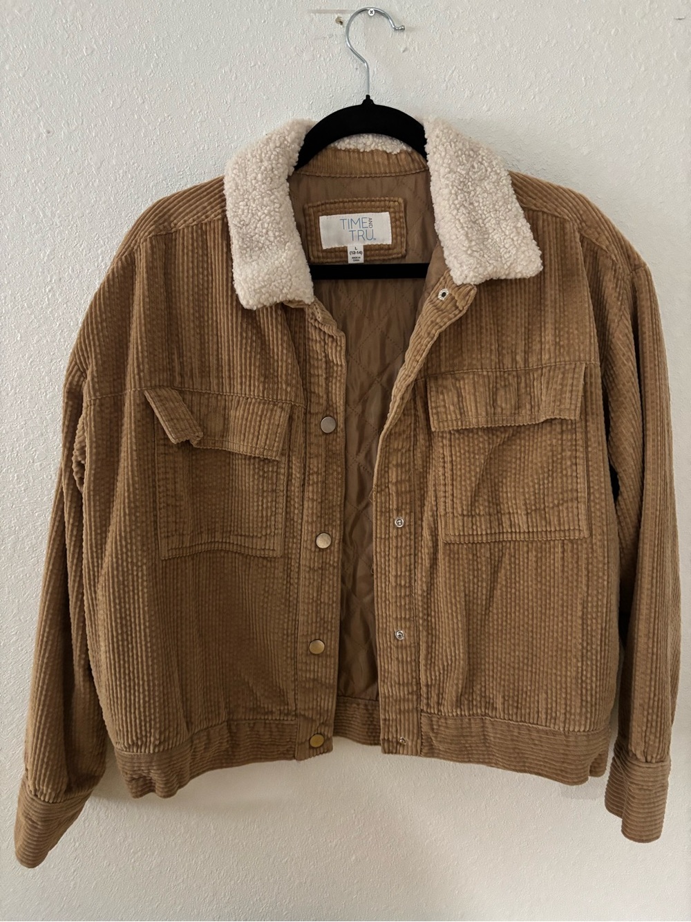 Time and Tru Camel Corduroy Jacket with Cream Sherpa Collar